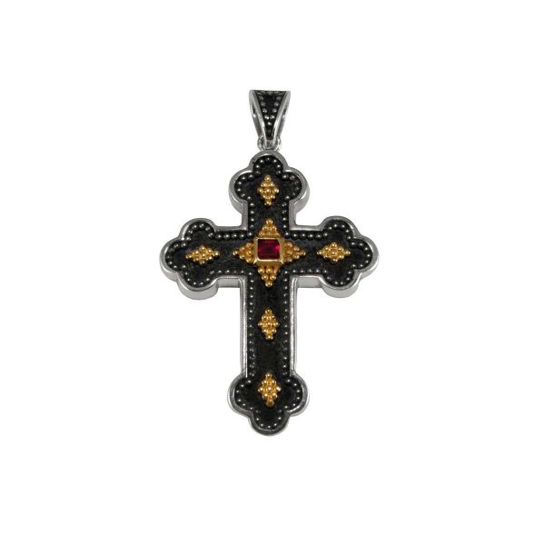 Silver Handmade Cross with Ruby 0061