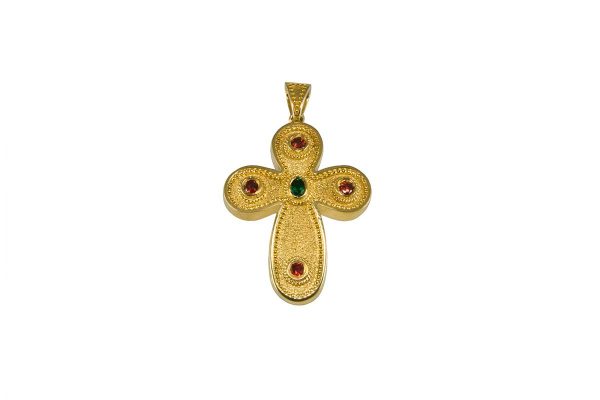 Handmade cross with emerald and rubies 0066