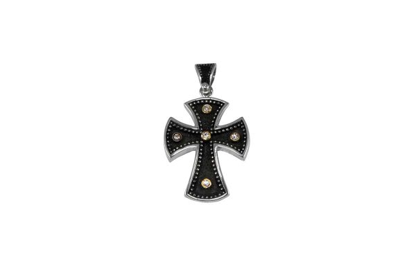 Silver handmade Cross with white sapphires 2017