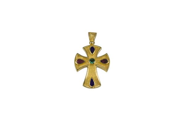 Silver handmade Cross with sapphire - emerald - rubies 2021
