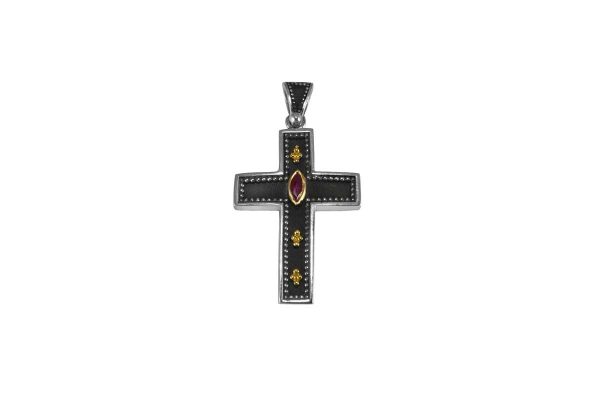Silver handmade Cross with ruby 2032