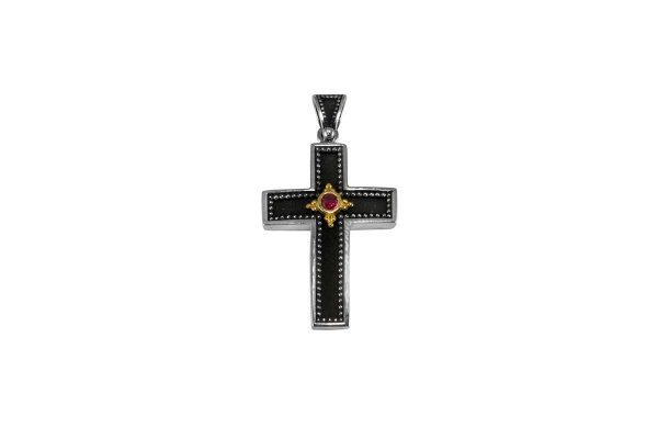 Silver handmade Cross with ruby 2033