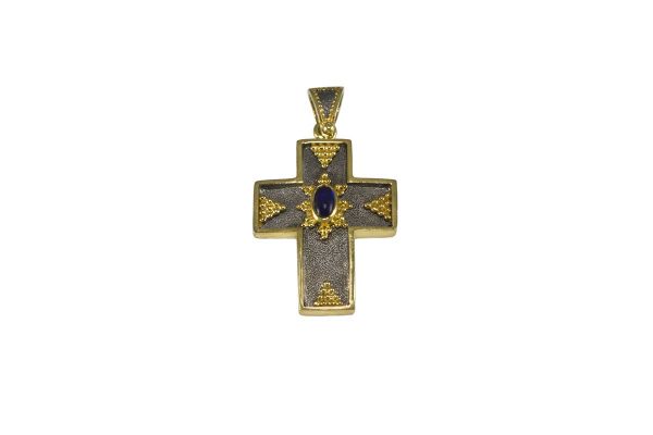 Silver handmade Cross with Sapphire 2035