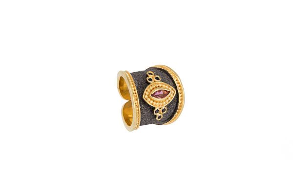 Silver handmade ring with purple tourmaline 22