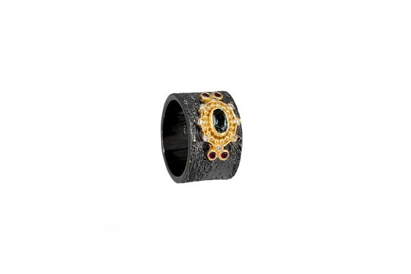 Silver handmade ring with olive colour tourmaline 27