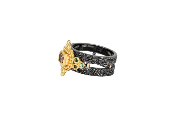 Silver handmade ring with champagne tourmaline 35