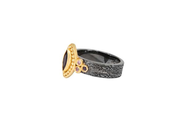 Silver handmade ring with dark purple tourmaline 39