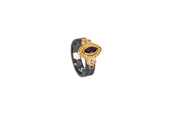 Silver handmade ring with dark purple tourmaline 39