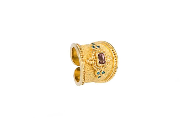 Silver handmade ring with purple tourmaline and blue topaz 4