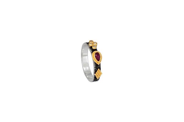 Silver handmade ring with ruby 43