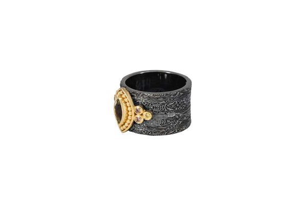 Silver handmade ring with olive and white tourmalines 9