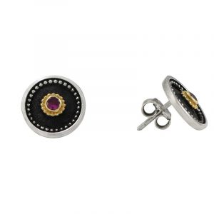 Silver handmade earrings with rubies 0172