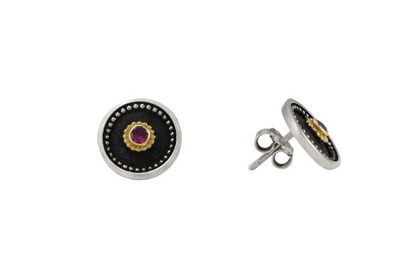 Silver handmade earrings with rubies 0172