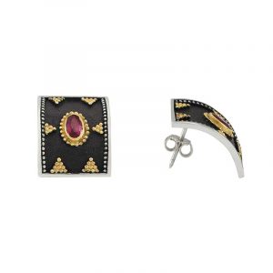 Silver handmade earrings with rubies 0181
