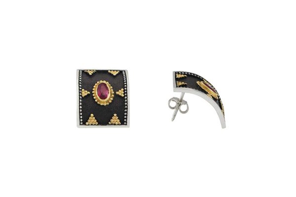 Silver handmade earrings with rubies 0181