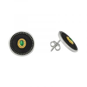 Silver handmade earrings with emeralds 0244