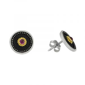 Silver handmade earrings with rubies 0246