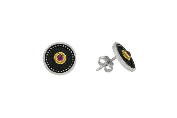 Silver handmade earrings with rubies 0246