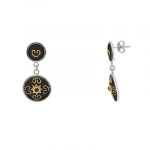 Silver handmade earrings with rubies 0272