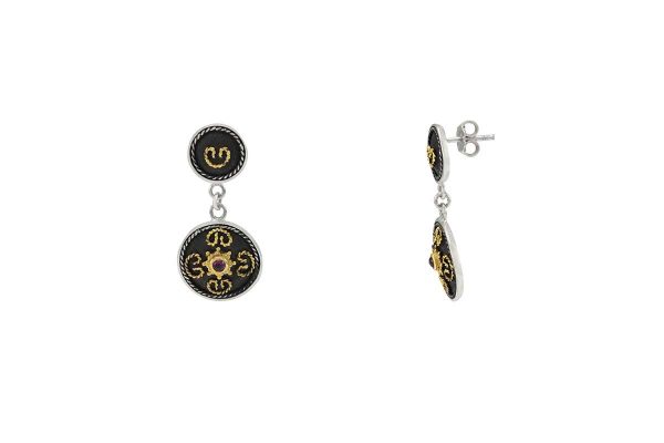 Silver handmade earrings with rubies 0272