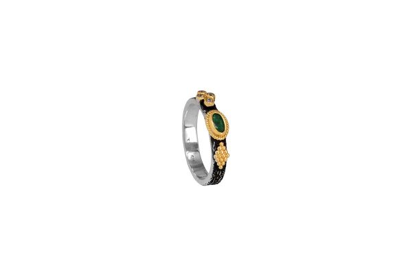 Silver handmade ring with emerald 50