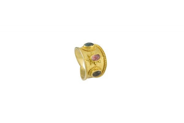 Silver handmade ring with tourmalines 1019