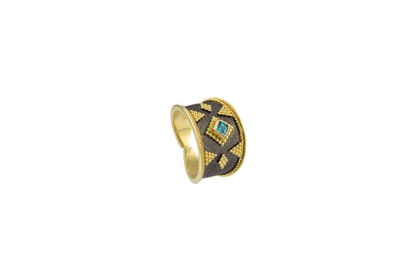 Silver handmade ring with blue topaz 1023